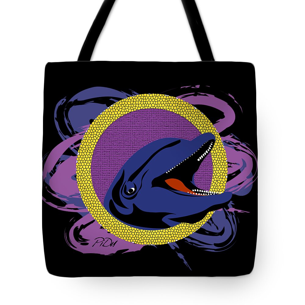 Blue Tote Bag featuring the digital art Blue Dolphin by Piotr Dulski