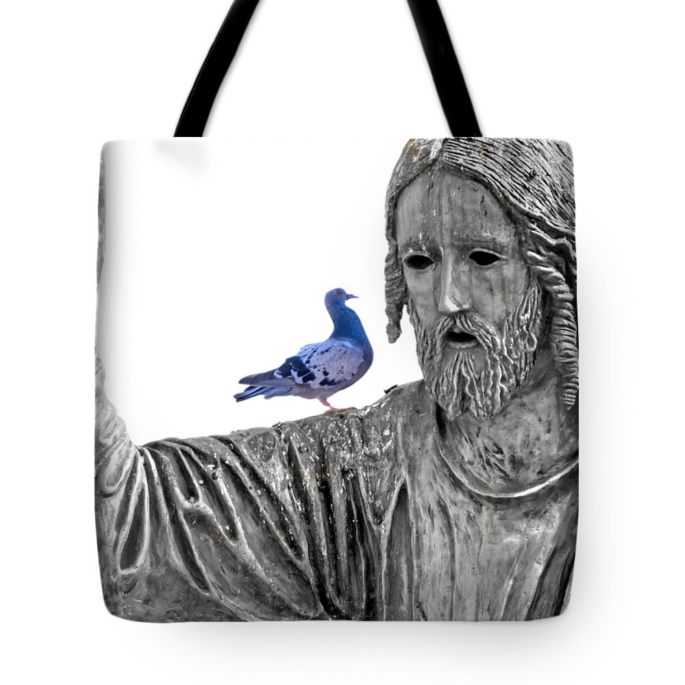 Jesus Christ Tote Bag featuring the photograph Blue Dove by Munir Alawi