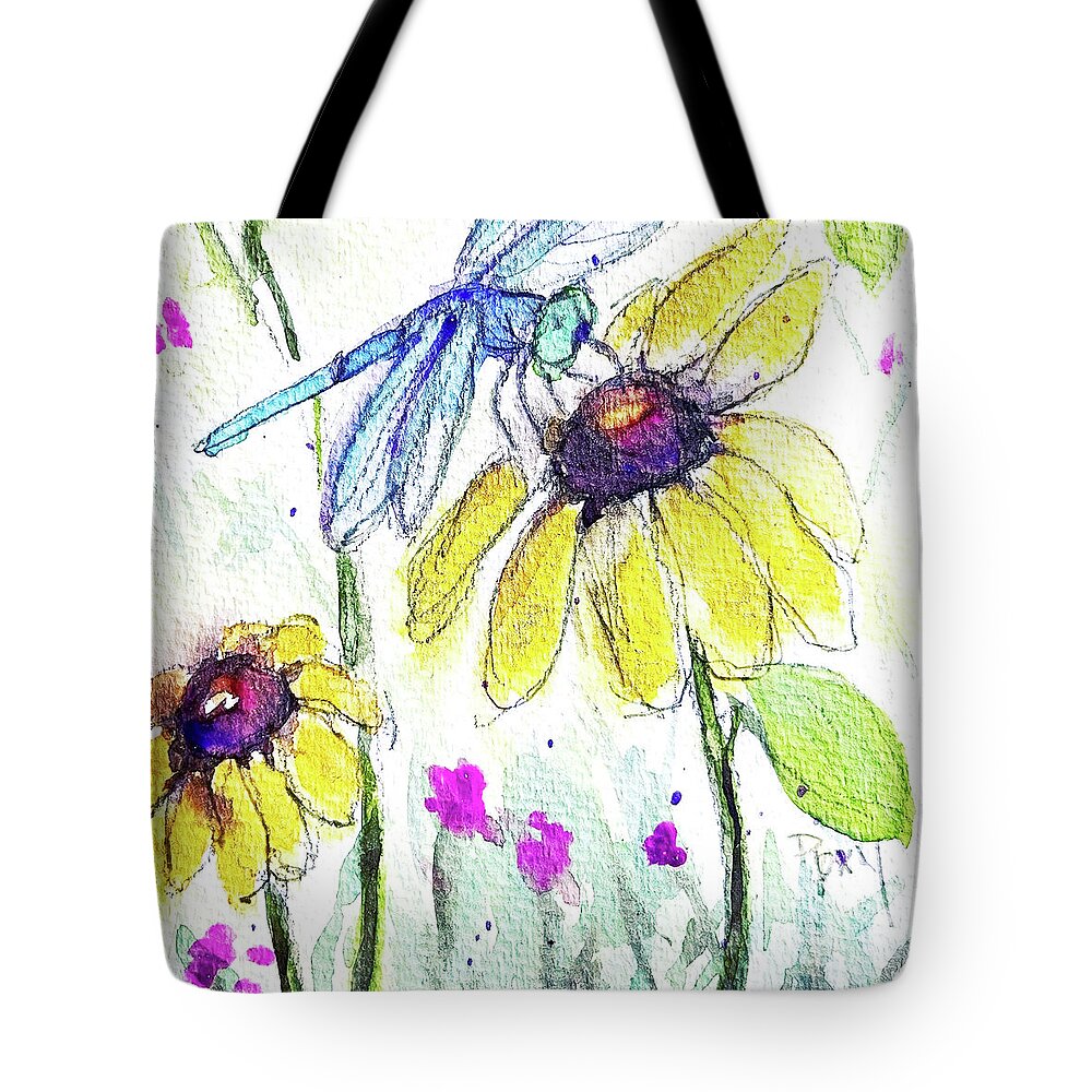 Dragonfly Tote Bag featuring the painting Blue Dragonfly by Roxy Rich