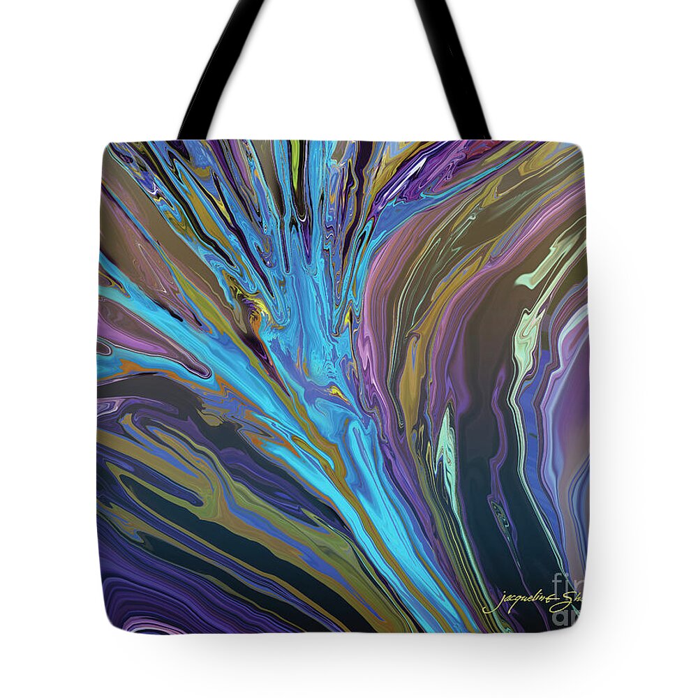 Tree Tote Bag featuring the digital art Blue Energy Tree by Jacqueline Shuler