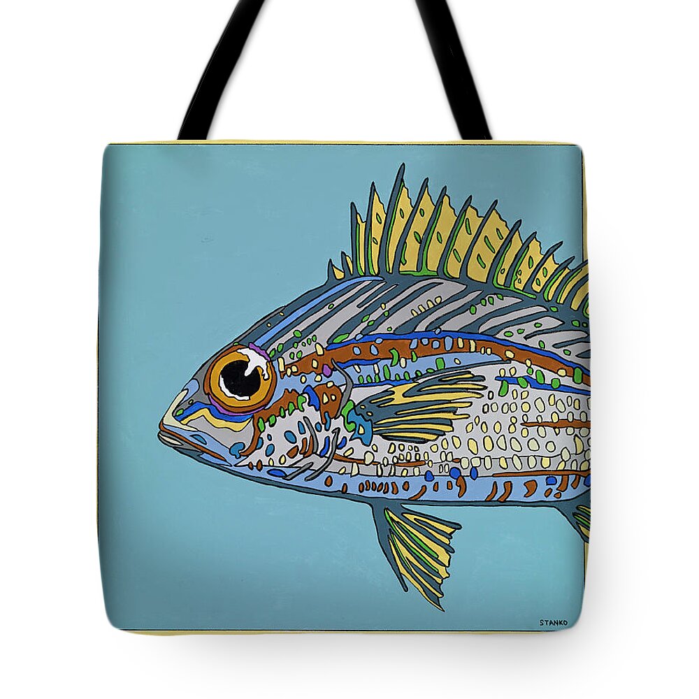 Blue Fish Ocean Salt Water Tote Bag featuring the painting Blue Fish by Mike Stanko