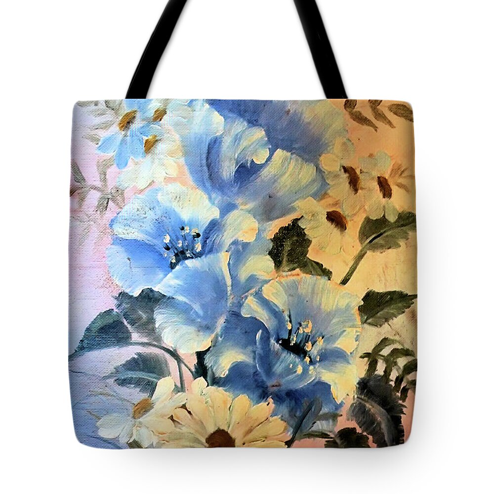 Flowers Tote Bag featuring the painting Blue Flowers by Joel Smith