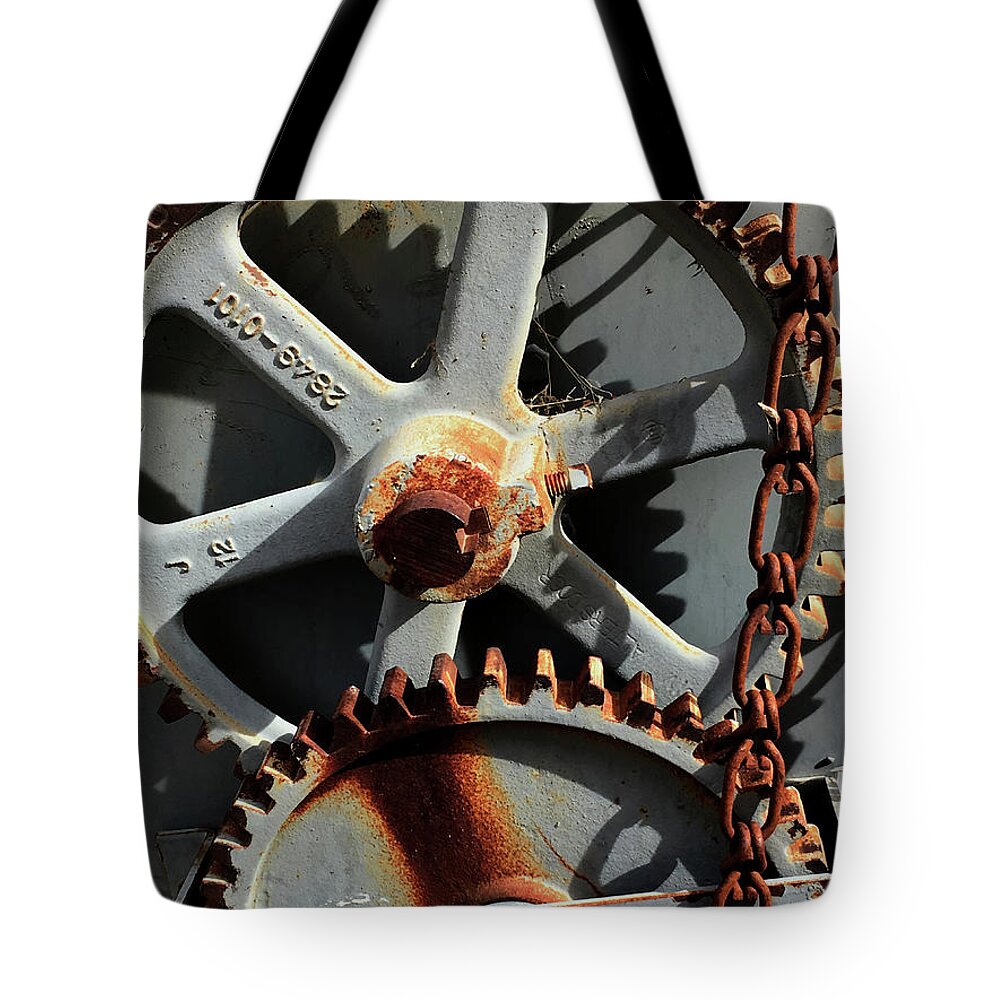 Gears Tote Bag featuring the photograph Blue Gears by Kathryn Alexander MA