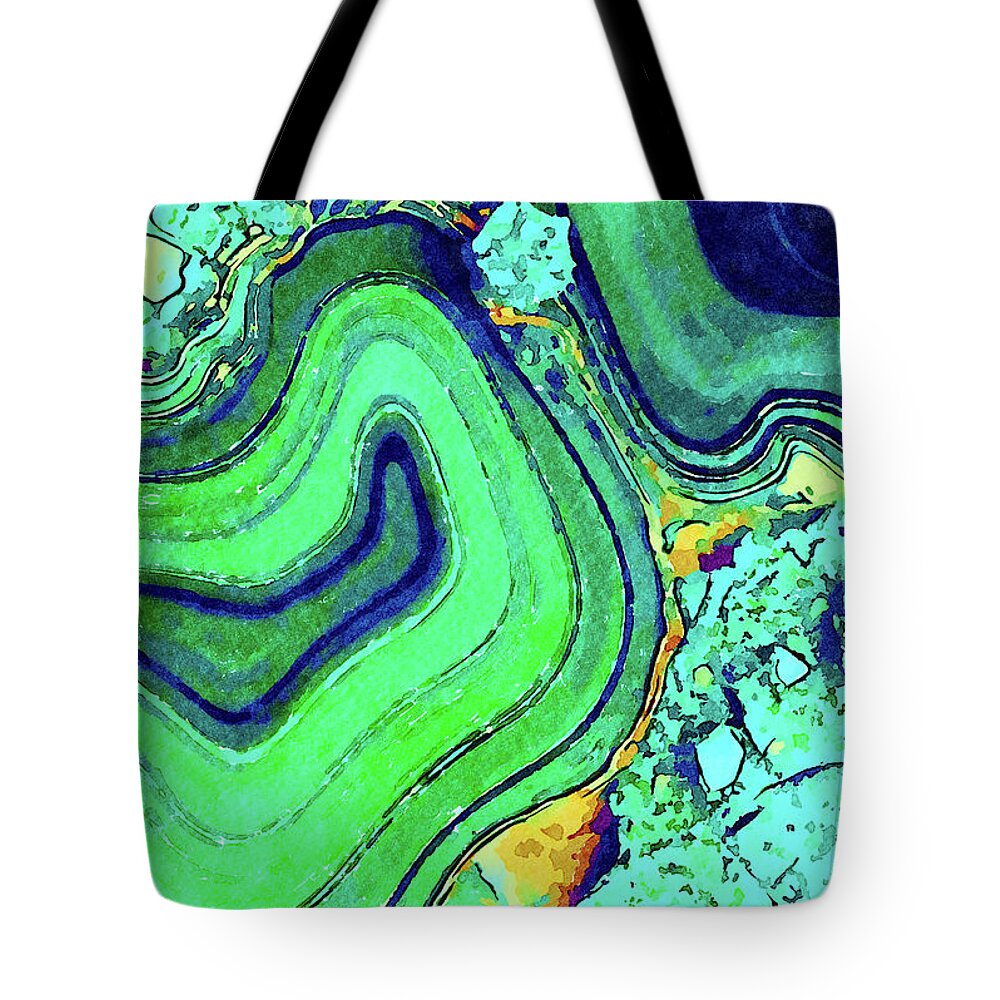 Abstract Tote Bag featuring the digital art Blue Green Agate Lapidary Abstract by Shelli Fitzpatrick
