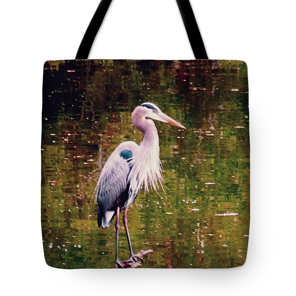 Blue Heron Tote Bag featuring the digital art Blue Heron by Don Wright