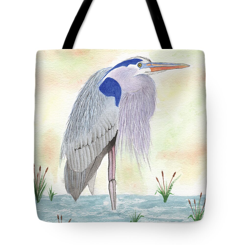 Blue Heron Tote Bag featuring the painting Blue Heron Standing by Bob Labno