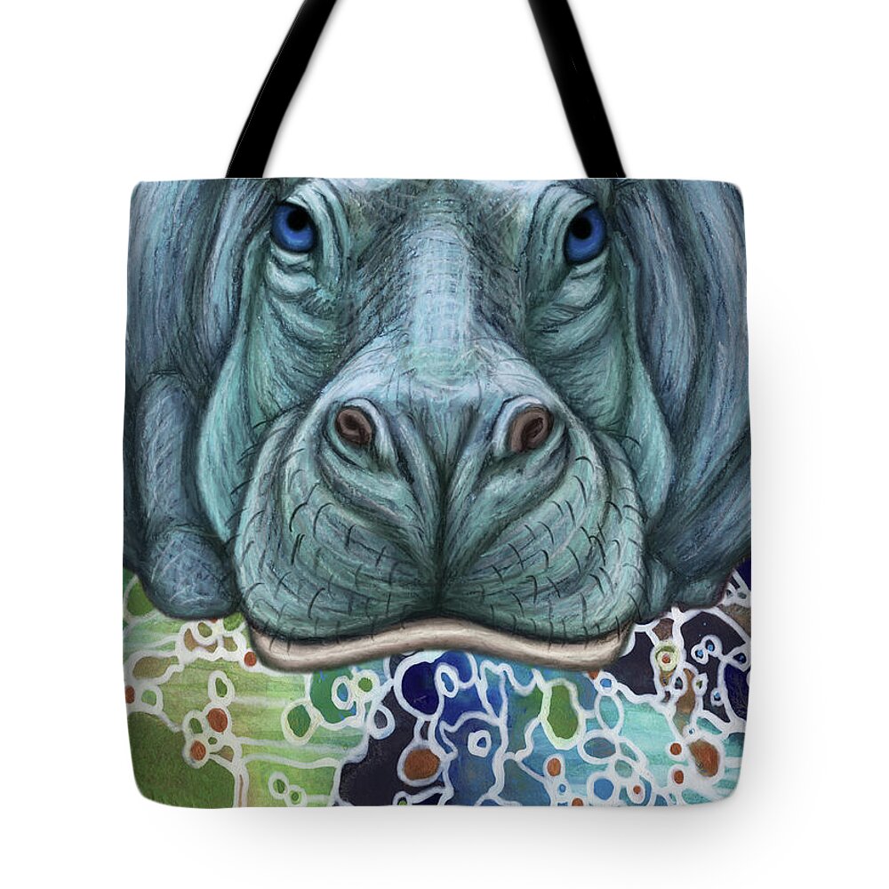 Hippopotamus Tote Bag featuring the painting Blue Hippopotamus Abstract by Amy E Fraser