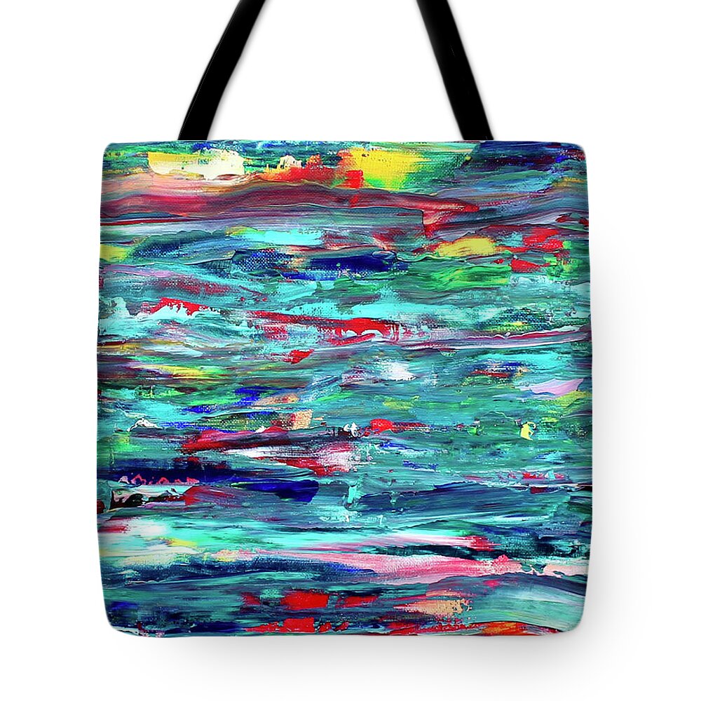 Abstract Tote Bag featuring the painting Blue Horizon by Teresa Moerer