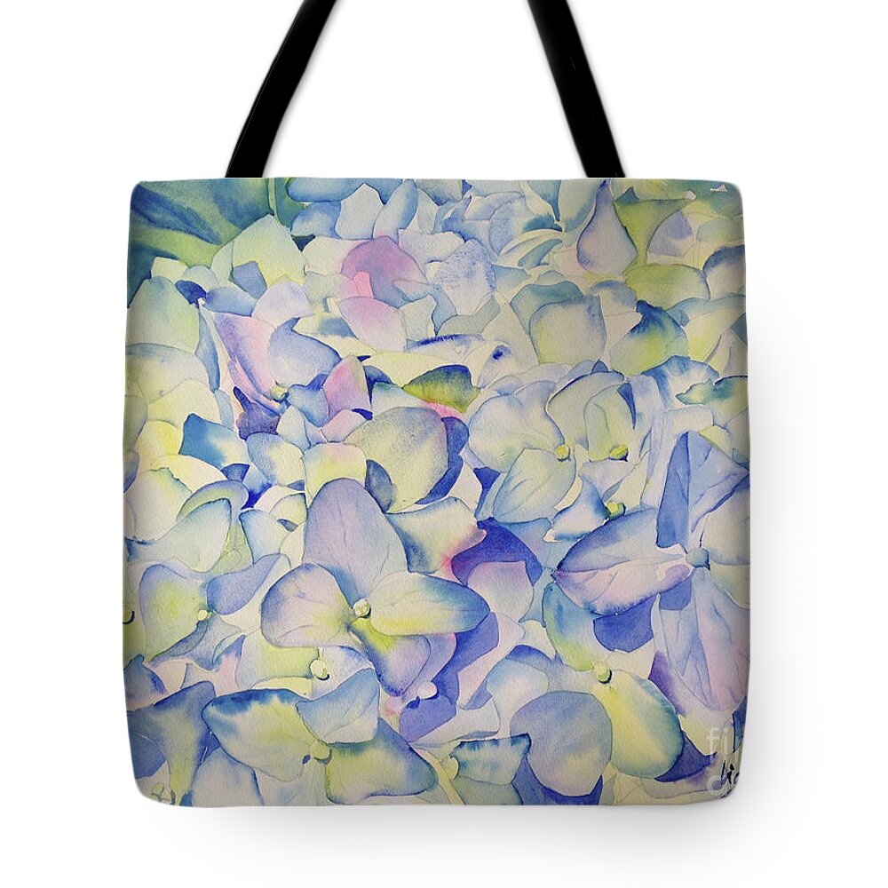 Hydrangeas Tote Bag featuring the painting Blue Hydrangeas by Liana Yarckin