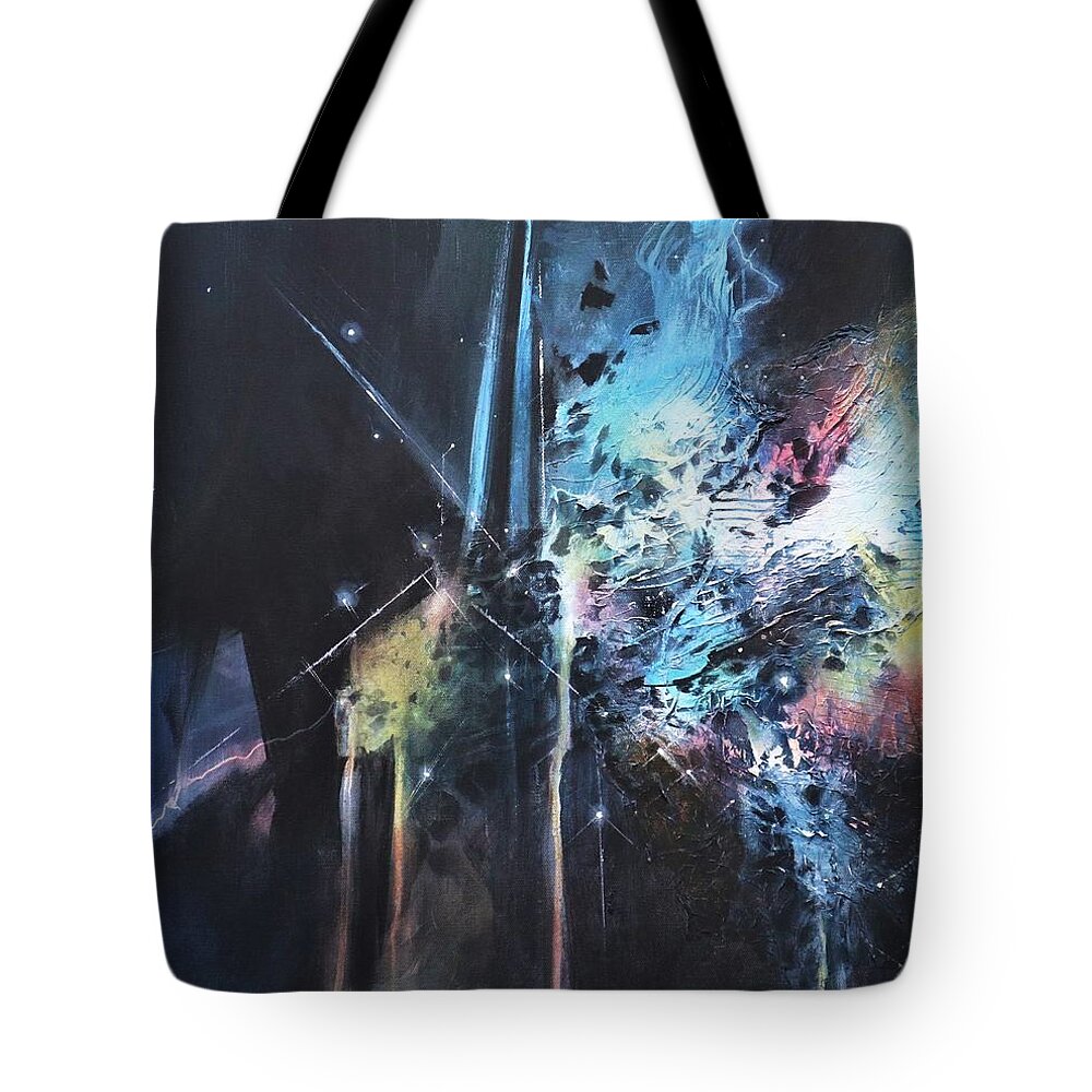  Blue Ice Tote Bag featuring the painting Blue Ice Crystals by Tom Shropshire