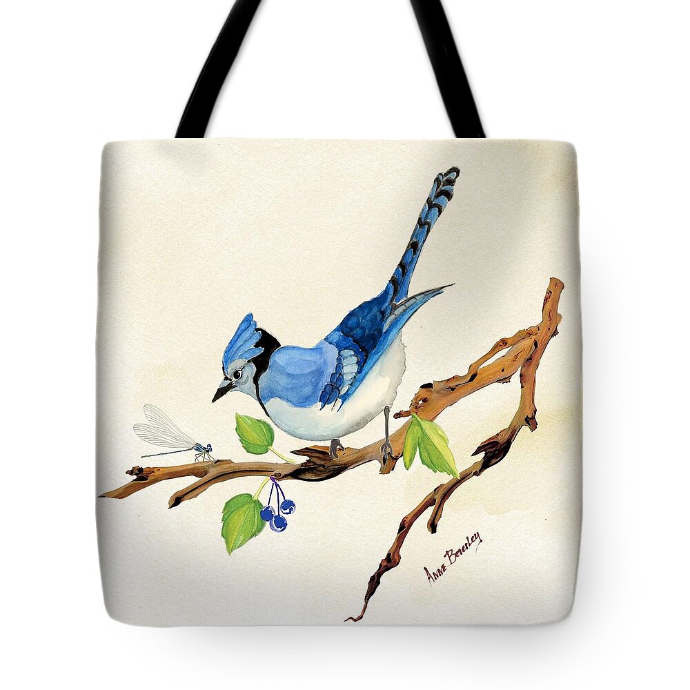 Blue Jay Tote Bag featuring the painting Blue Jay by Anne Beverley-Stamps