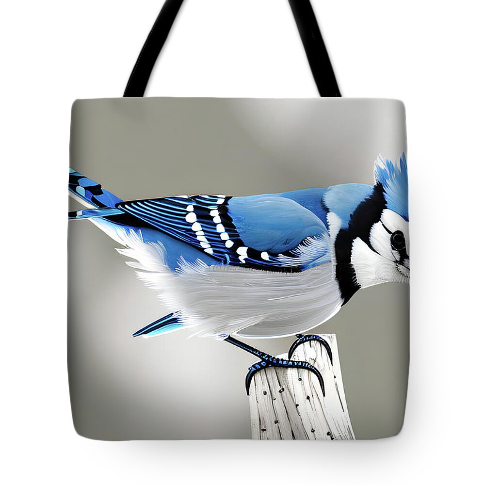 Bird Tote Bag featuring the digital art Blue Jay by Stephen Younts