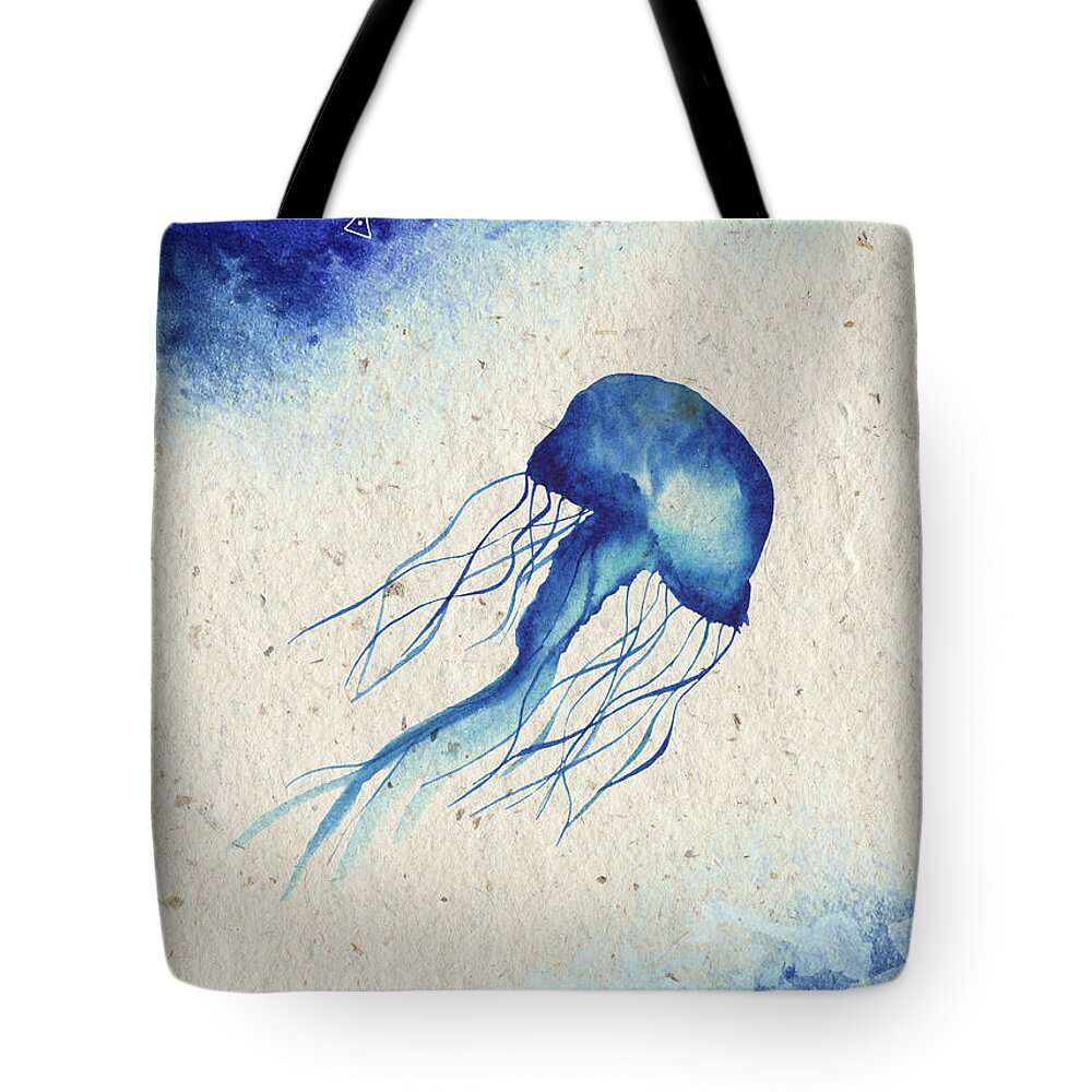 Blue Jellyfish Tote Bag featuring the painting Blue Jellyfish by Garden Of Delights