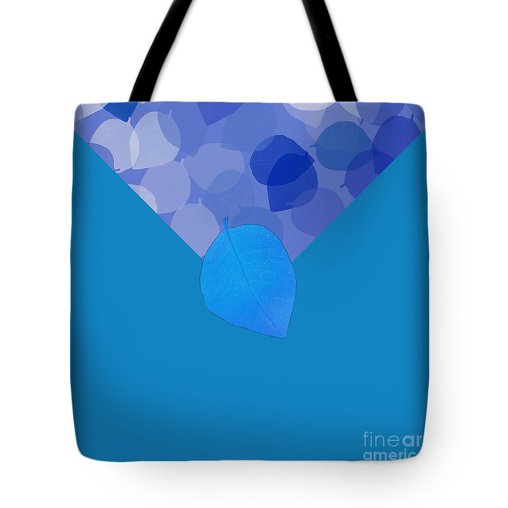 Blue Tote Bag featuring the digital art Blue Leaf Collage Design for Bags by Delynn Addams