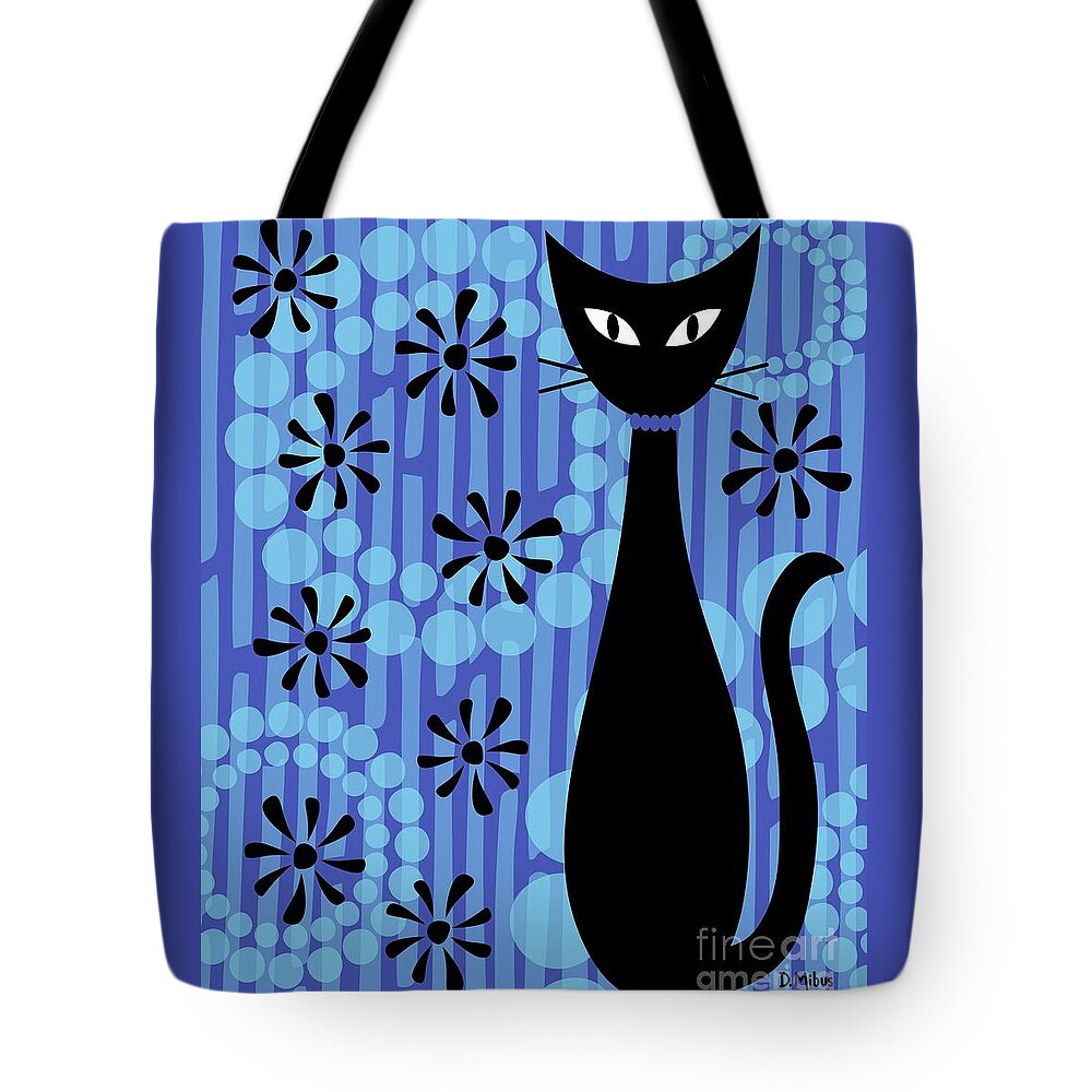 Abstract Cat Tote Bag featuring the digital art Blue Mod Cat by Donna Mibus