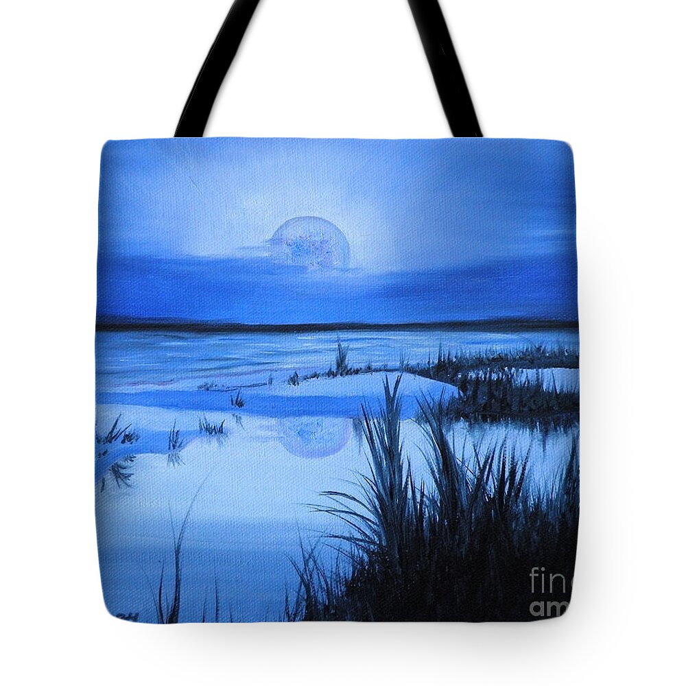 Moon Tote Bag featuring the painting Blue Moon by Lora Duguay