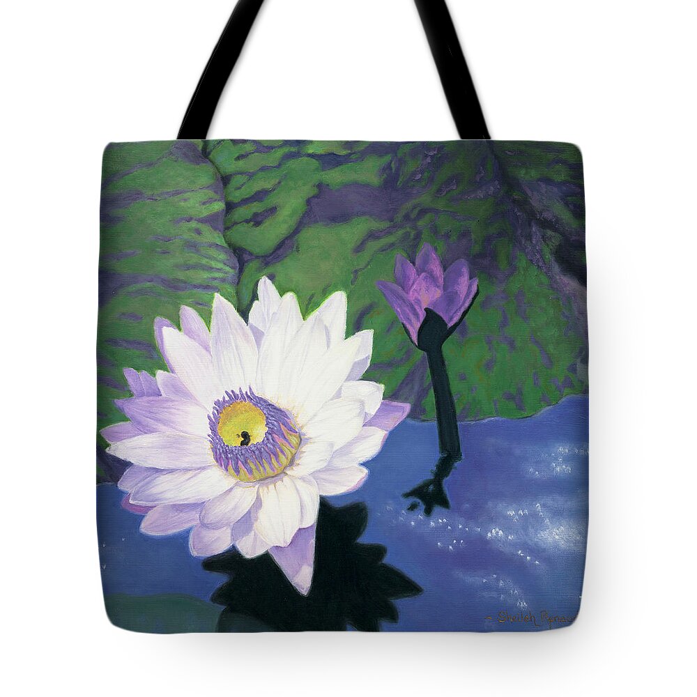 Blue Tote Bag featuring the painting Blue Moon Lotus by Sheilah Renaud