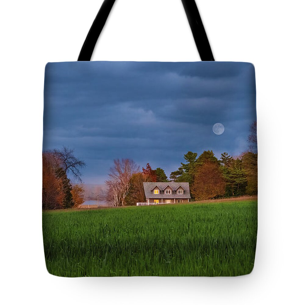 Autumn Tote Bag featuring the photograph Blue Moon Over Farmview by Dee Potter