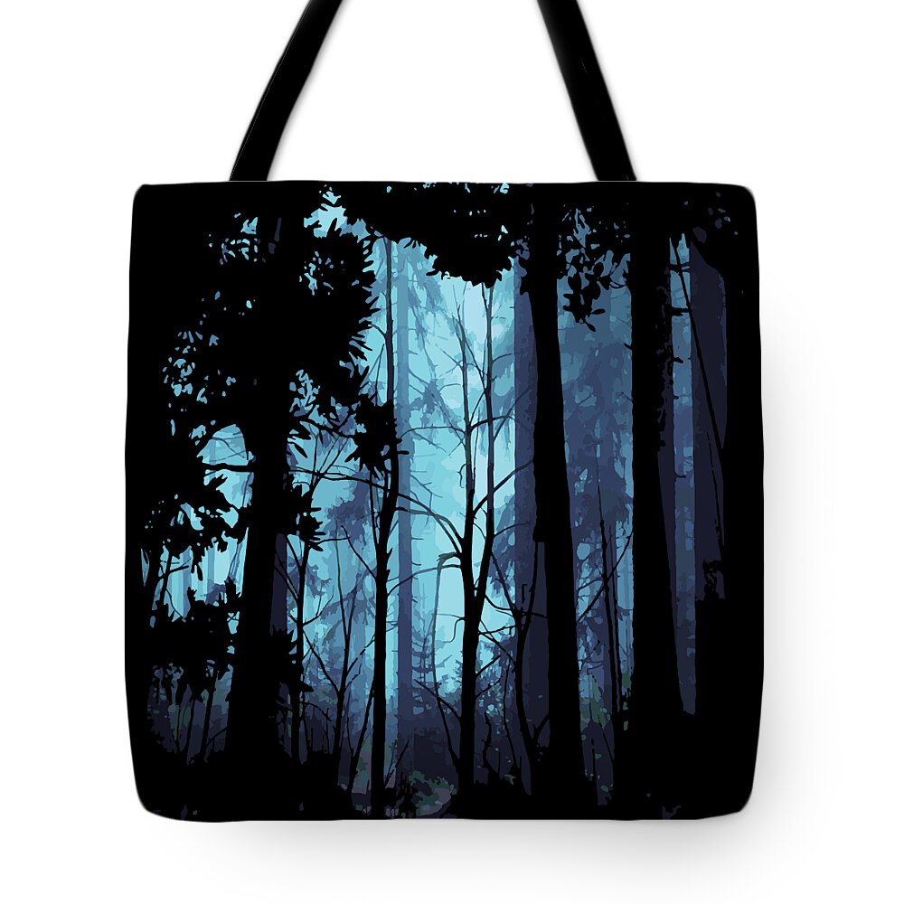 Nature Tote Bag featuring the digital art Blue Nature Forest by Jacob Zelazny