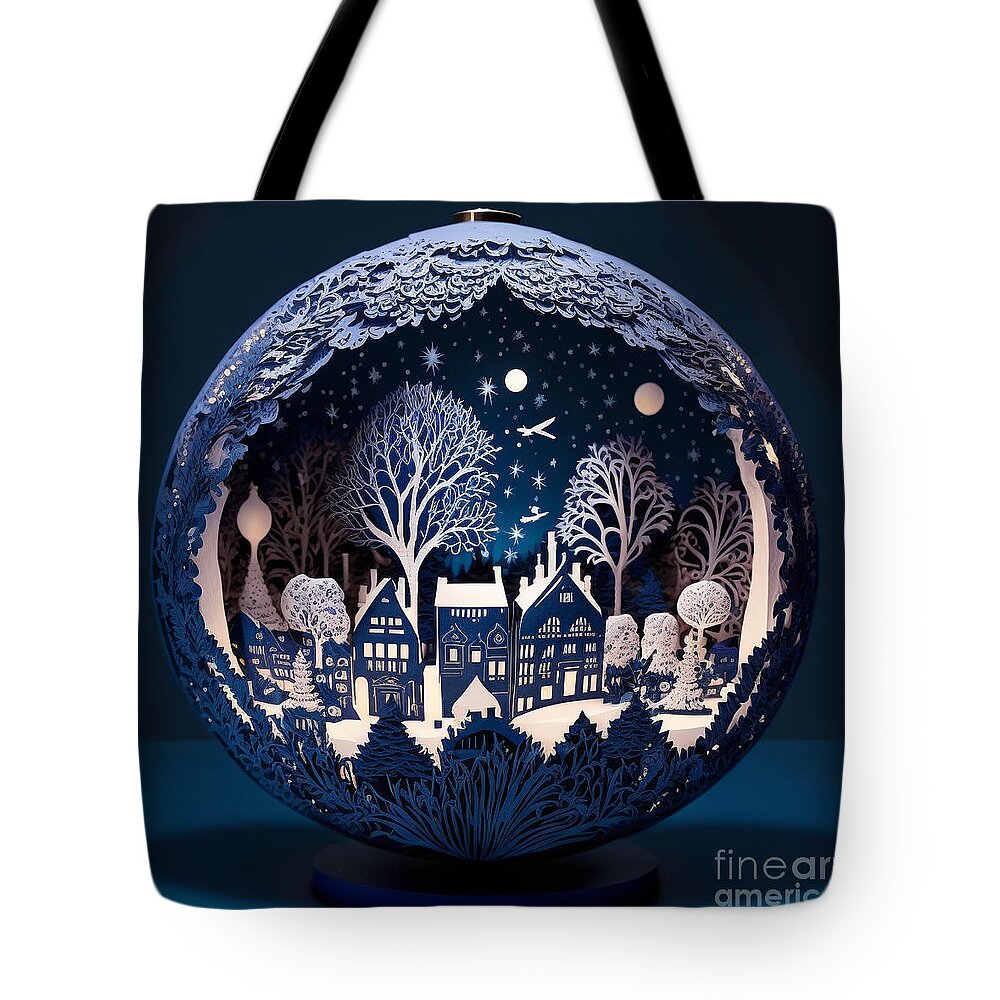 Blue Tote Bag featuring the mixed media Blue Papercut Ornament by Jay Schankman