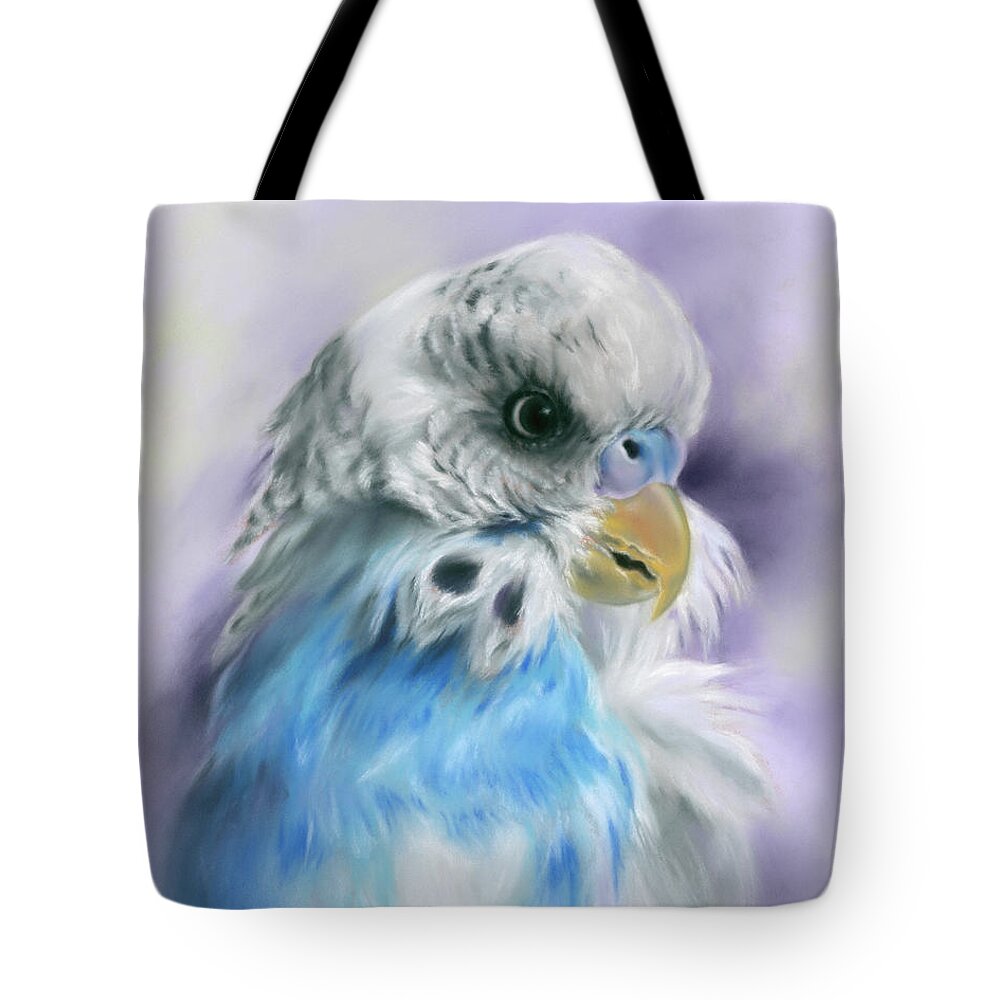 Bird Tote Bag featuring the painting Blue Parakeet Bird Portrait by MM Anderson