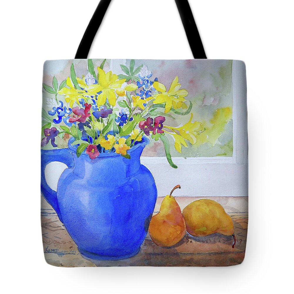 Still Life Tote Bag featuring the painting Blue Pitcher With Pears by Sue Kemp