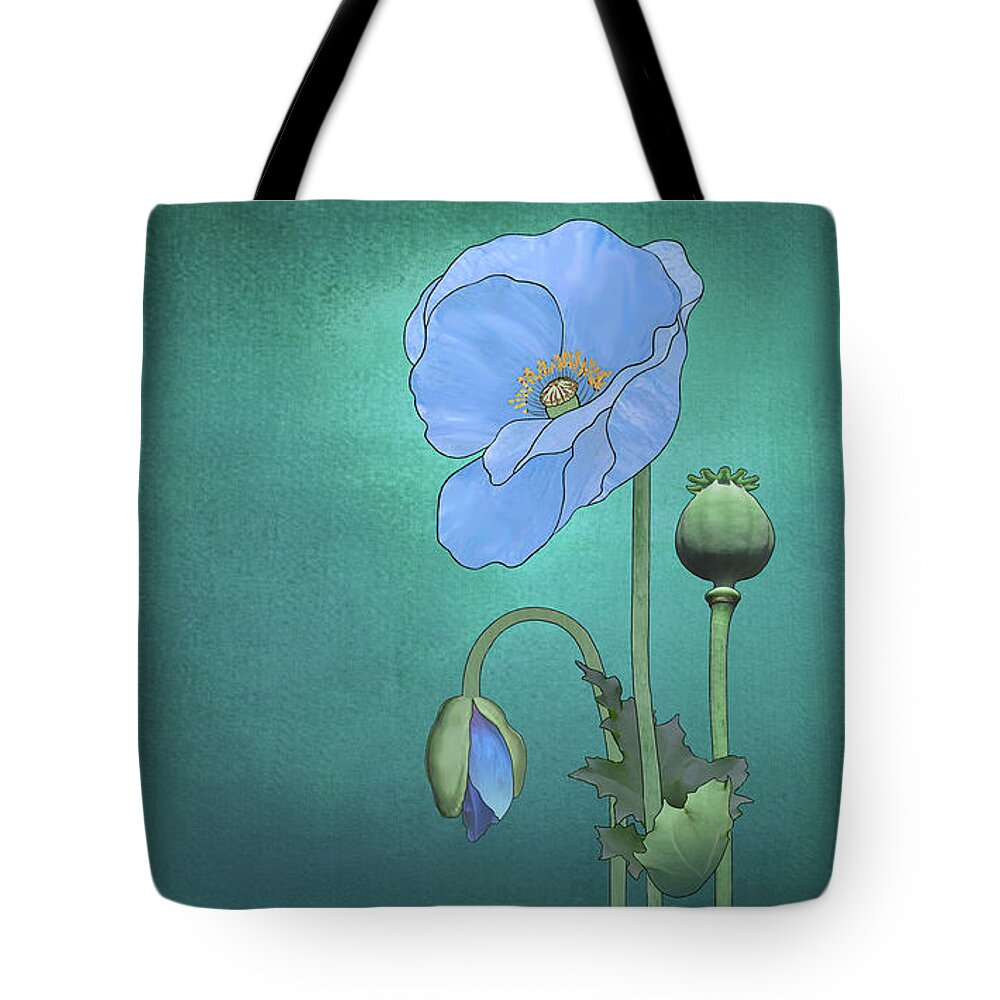 Flower Tote Bag featuring the mixed media Blue Poppy by M Spadecaller