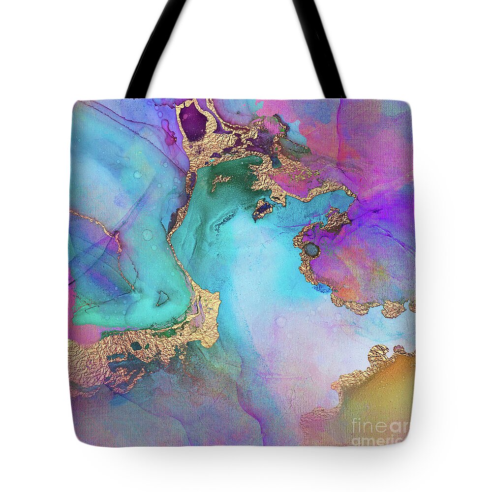 Abstract Art Tote Bag featuring the painting Blue, Purple And Gold Abstract Watercolor by Modern Art