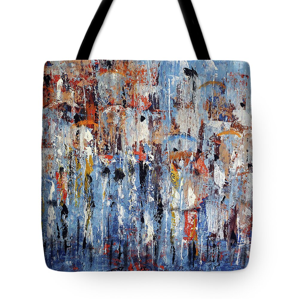 Moa Tote Bag featuring the painting Blue Rain by Solomon Sekhaelelo