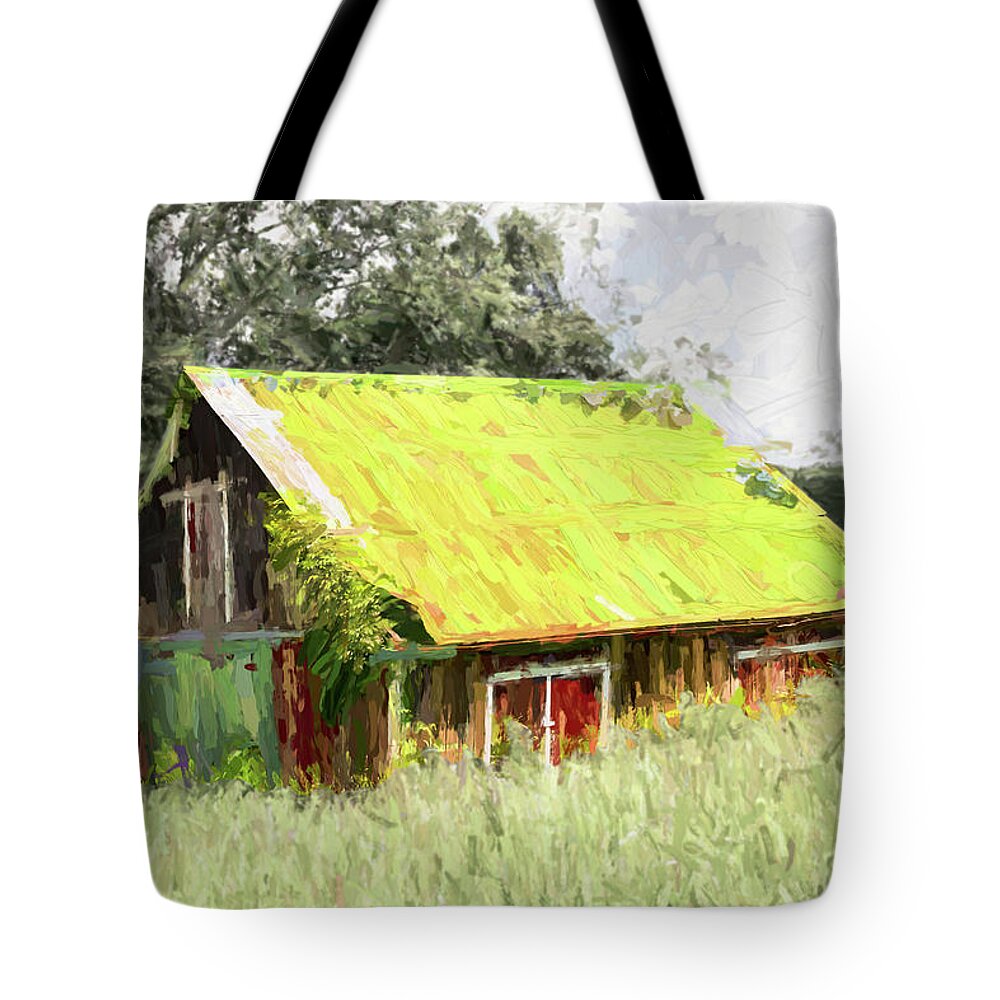 Mountains Tote Bag featuring the painting Blue Ridge Mountains Landscape Rural Barn ap 927 by Dan Carmichael