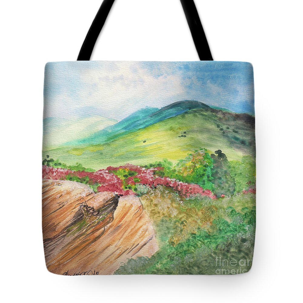 Blue Ridge Mountains Tote Bag featuring the painting Blue Ridge Mountains by Scarlett Royale