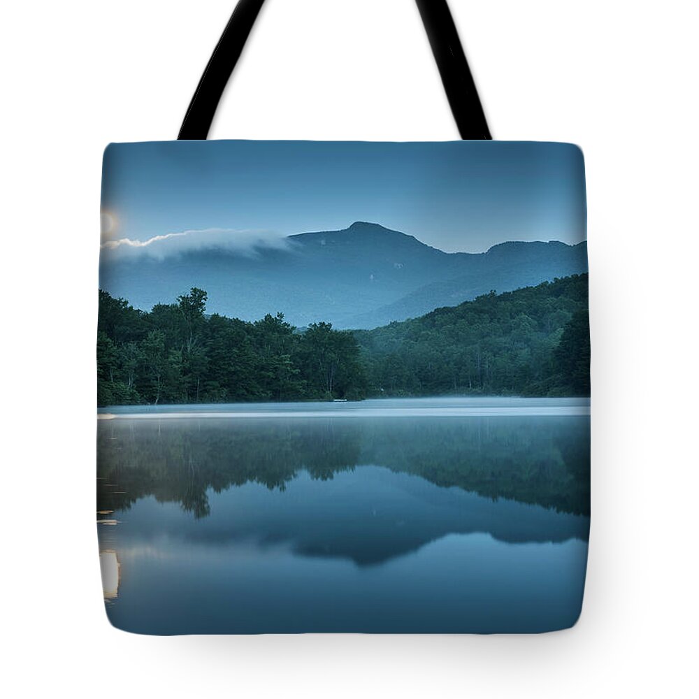 Mountain Tote Bag featuring the photograph Blue Ridge North Carolina Full Moon Mountain Reflections by Mark VanDyke
