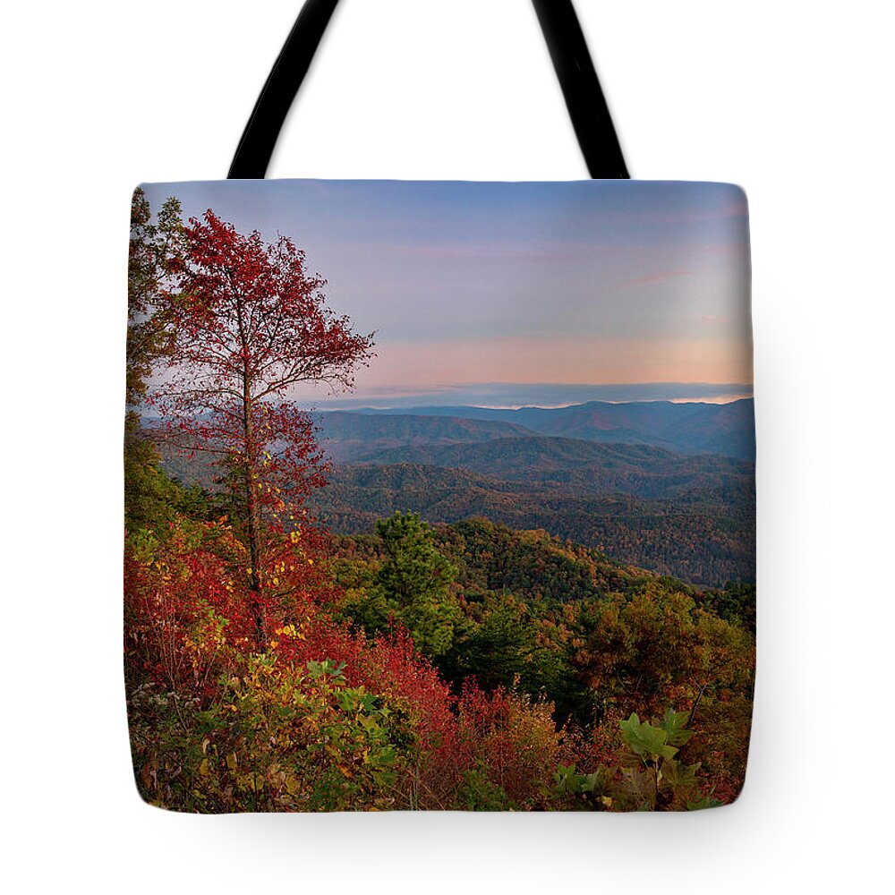 Blue Ridge Parkway Fall Sunset Tote Bag featuring the photograph Blue Ridge Parkway Fall Sunset by Dan Sproul