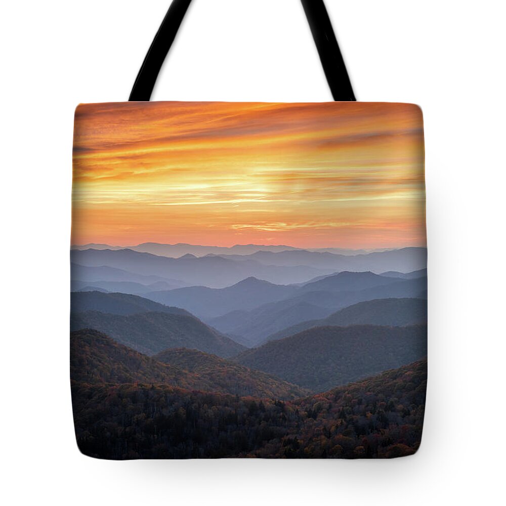 Landscape Tote Bag featuring the photograph Blue Ridge Parkway NC Autumn's Peak by Robert Stephens
