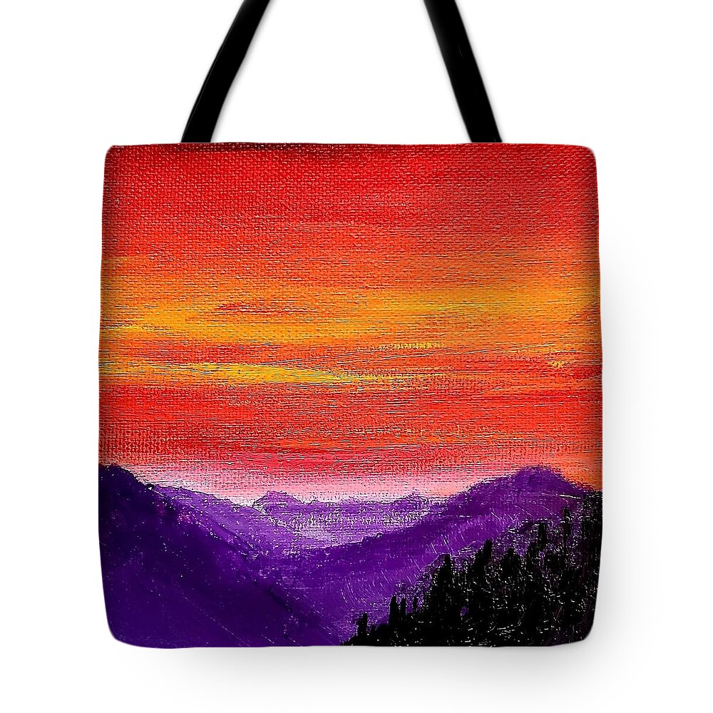 Landscape Tote Bag featuring the painting Blue Ridge Sunset by Amy Kuenzie