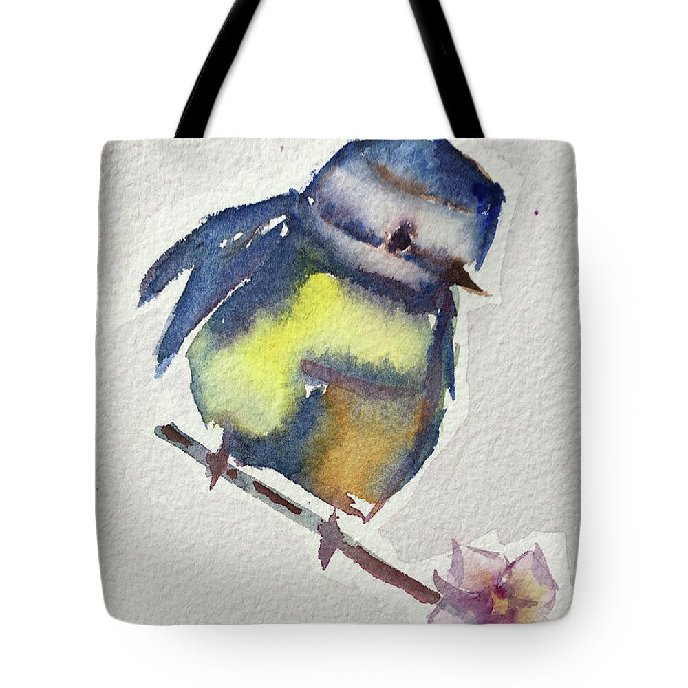 Blue Tit Tote Bag featuring the painting Blue by Roxy Rich