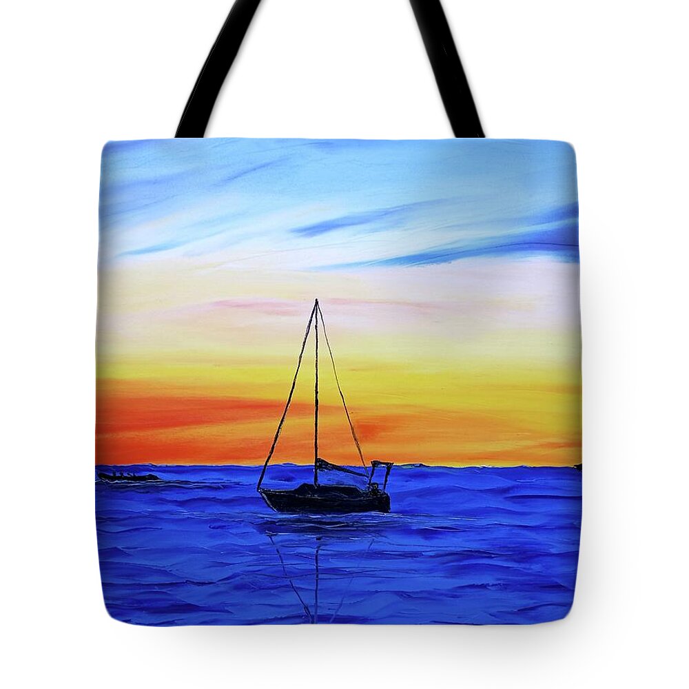  Tote Bag featuring the painting Blue Sails At Dusk by James Dunbar