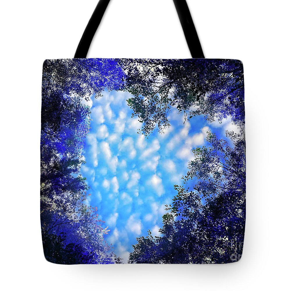Hearts In Nature Tote Bag featuring the digital art Blue sky Heart by Gina Signore