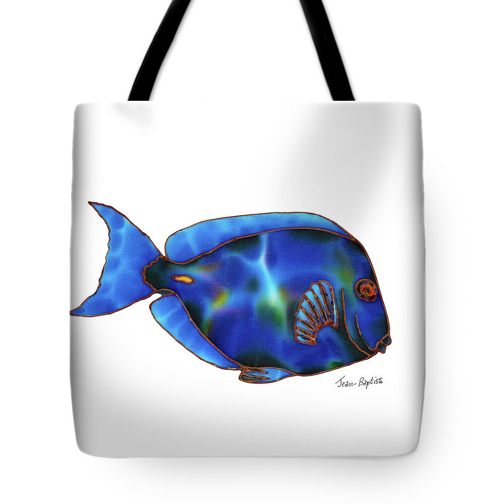 Blue Tang Tote Bag featuring the painting Blue Tang white background by Daniel Jean-Baptiste