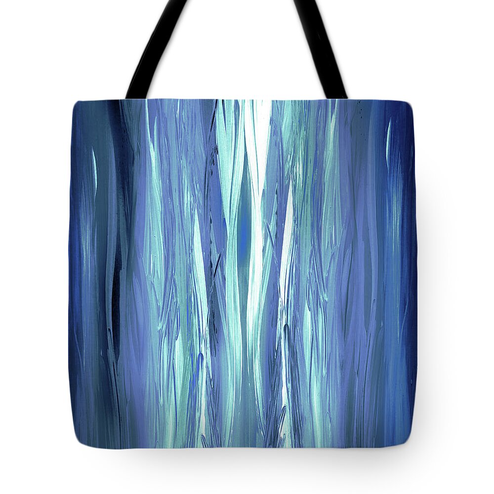 Blue Tote Bag featuring the painting Blue Teal Light At The End Of The Tunnel Abstract Decor by Irina Sztukowski