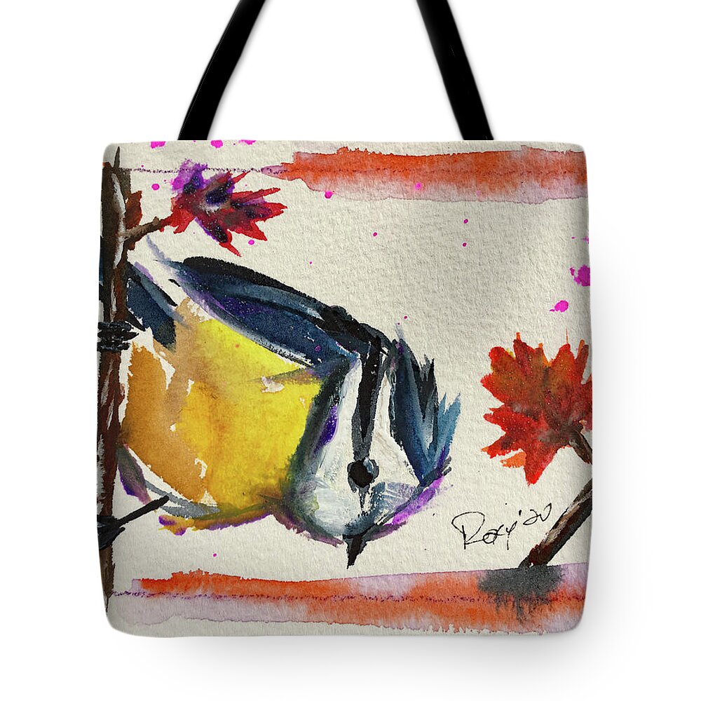 Blue Tit Tote Bag featuring the painting Blue Tit by Roxy Rich