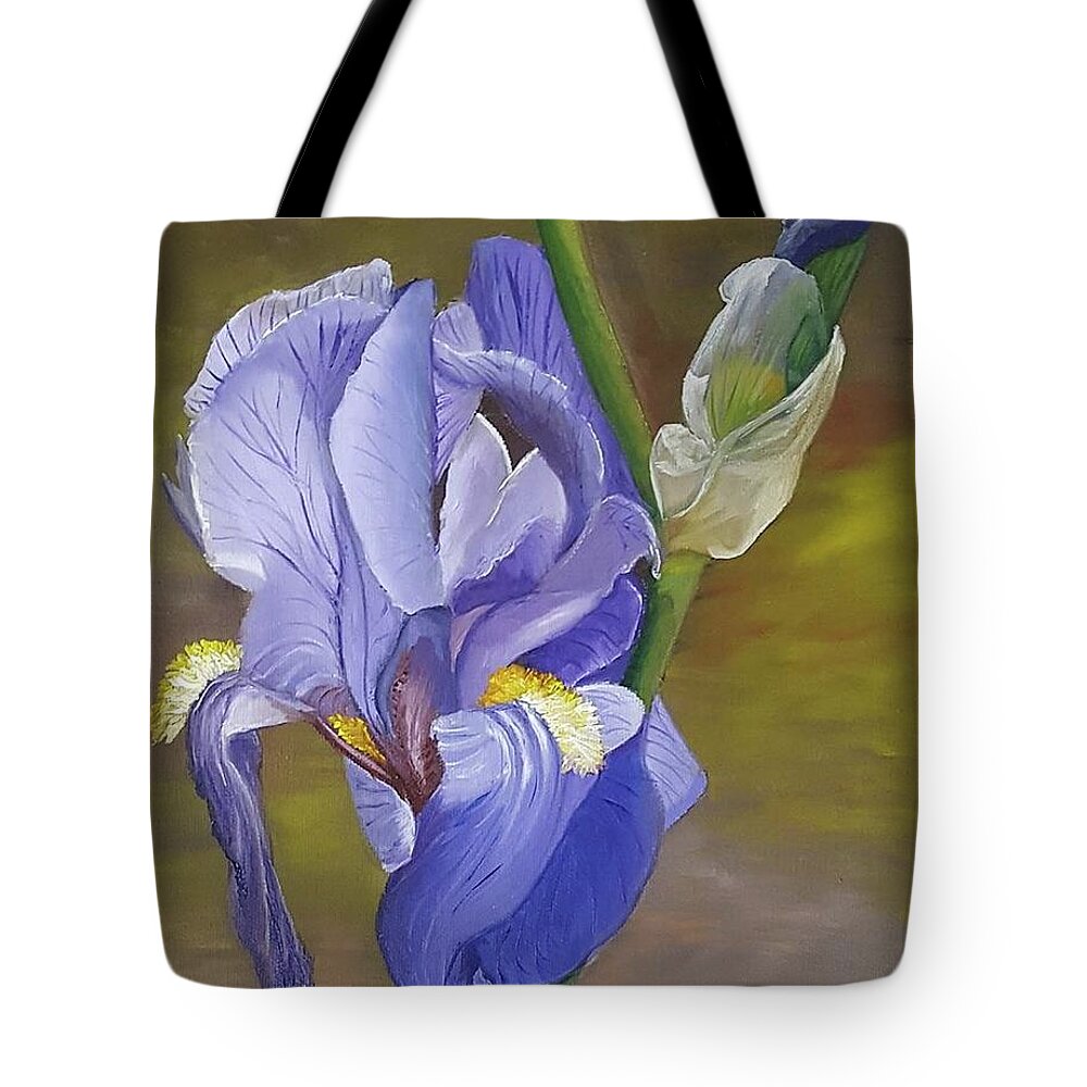 Iris Painting Tote Bag featuring the painting Blue Violet Iris by Connie Rish