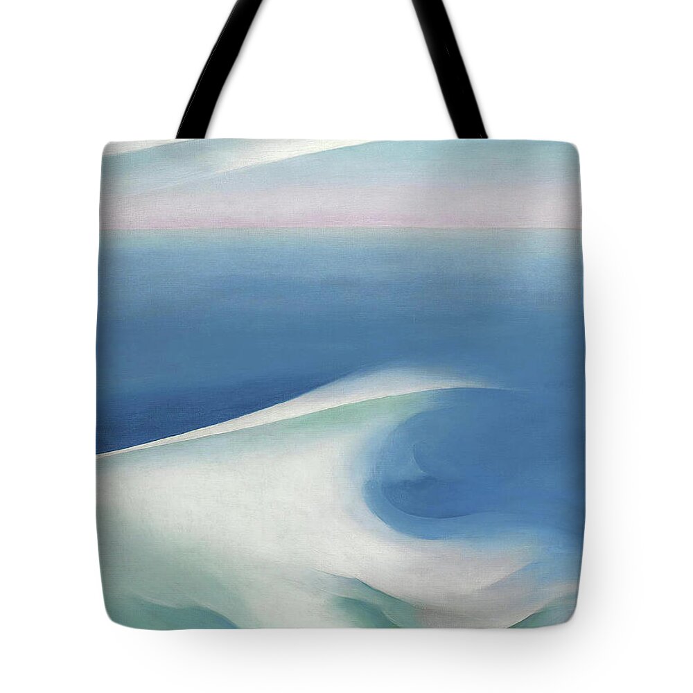 Georgia O'keeffe Tote Bag featuring the painting Blue wave, Main - modernist abstract seascape painting by Georgia O'Keeffe