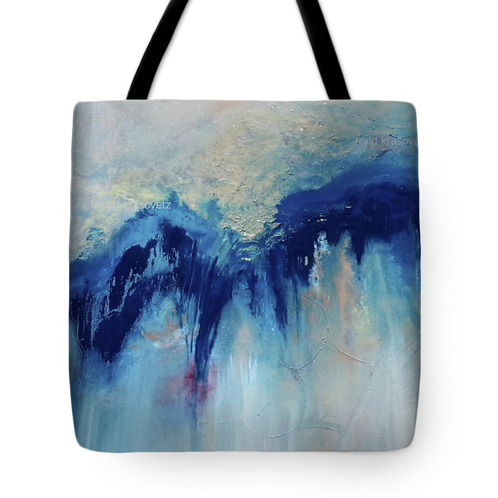 Oil On Canvas Tote Bag featuring the painting Blue Wave on a Mountain by Todd Krasovetz