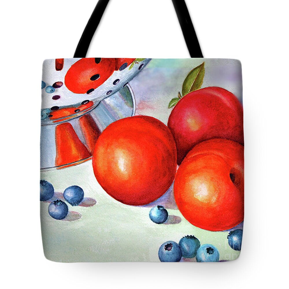 Art Tote Bag featuring the painting Blueberries and Nectarines by Mariarosa Rockefeller