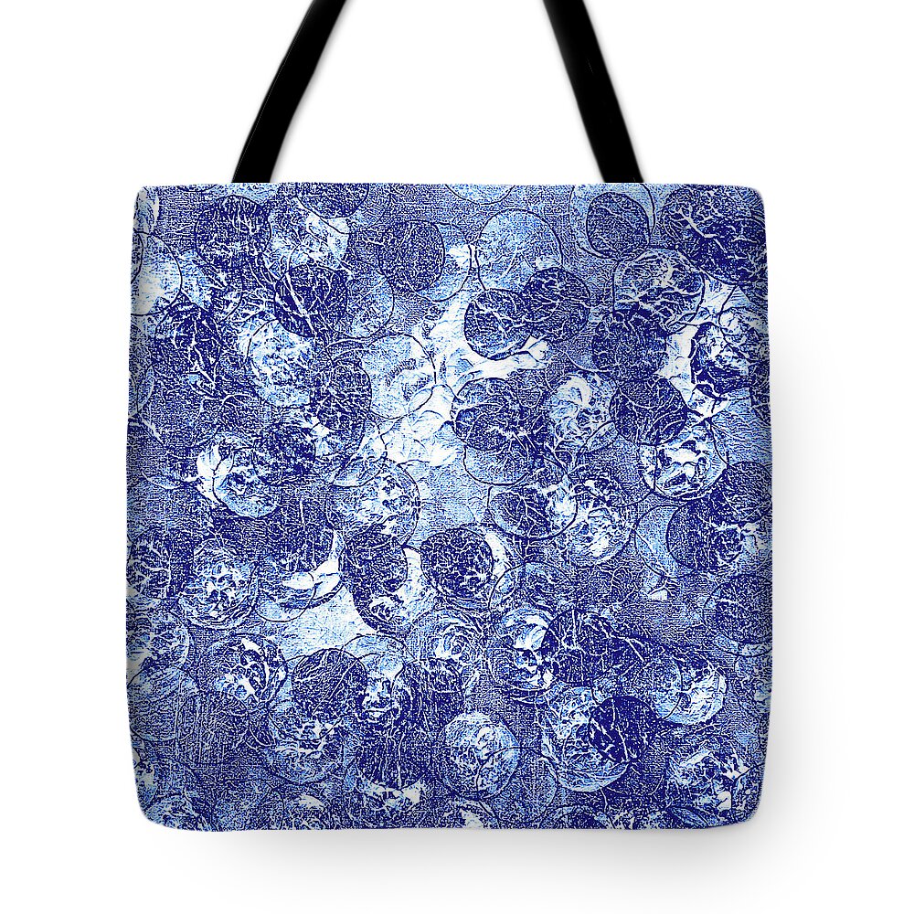 Cobalt Blue Tote Bag featuring the digital art BLUEBERRIES Blue and White Abstract Art by Lynnie Lang