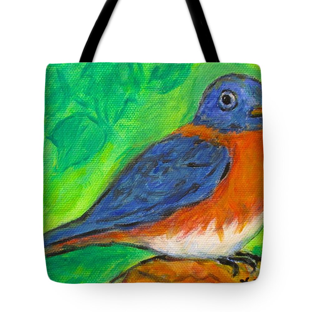Birds Tote Bag featuring the painting Bluebird Perch by Kendall Kessler