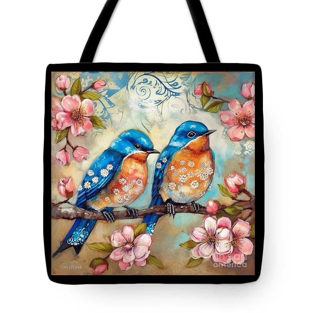 Eastern Bluebirds Tote Bag featuring the painting Bluebirds In Spring by Tina LeCour