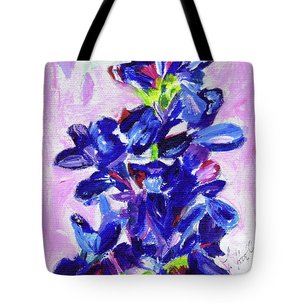 Flower Tote Bag featuring the painting Texas Bluebonnet by Genevieve Holland