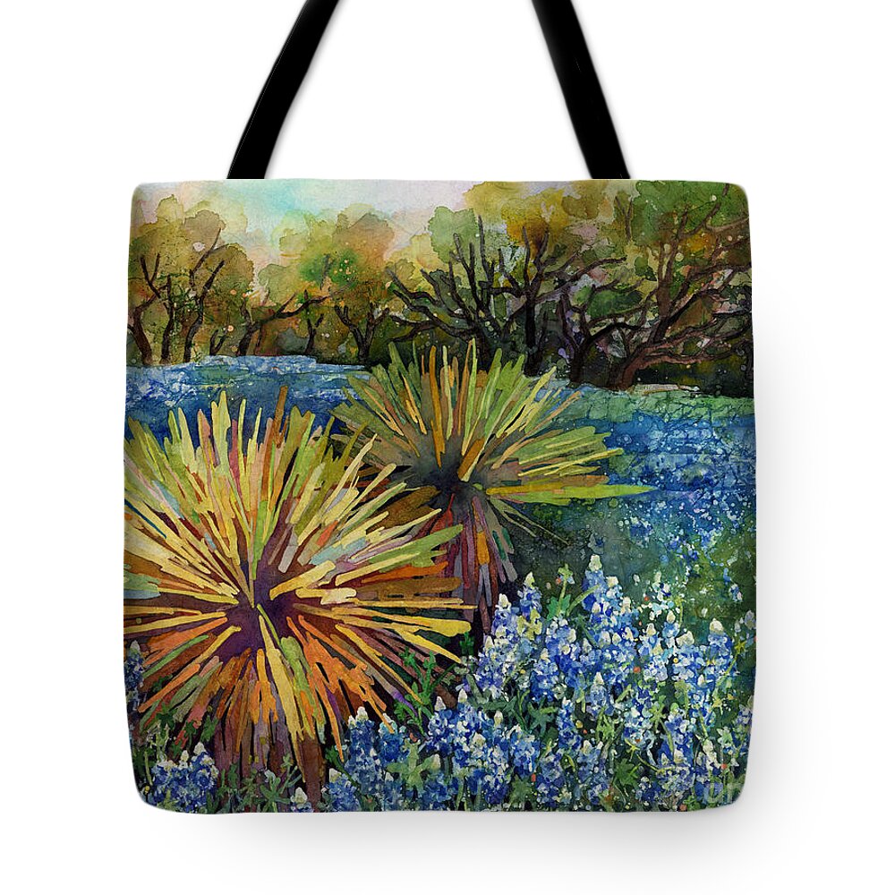 Cactus Tote Bag featuring the painting Bluebonnets and Yucca by Hailey E Herrera